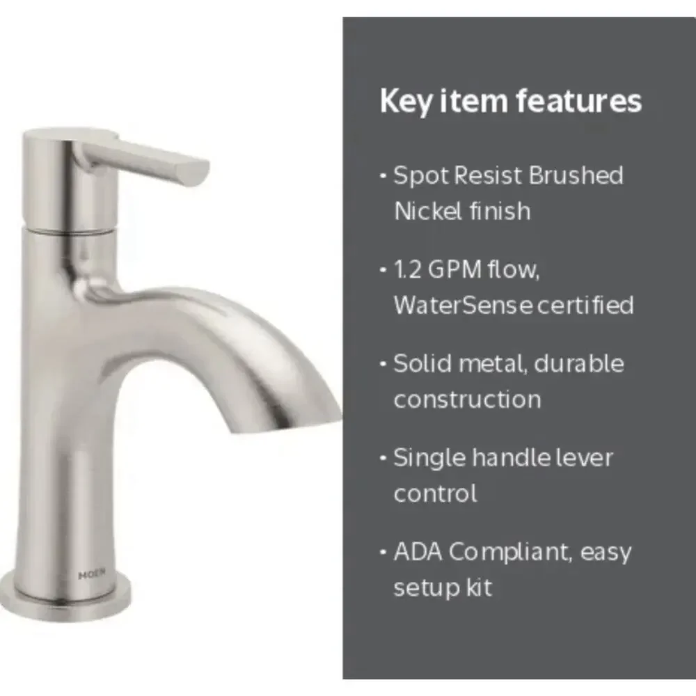 Moen IDRIS Bathroom Faucet & Push Down Drain 84577SRN Brushed Nickel MADE in USA
